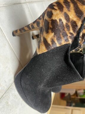 Vince Camuto Black Suede and Leopard Print Stiletto Booties